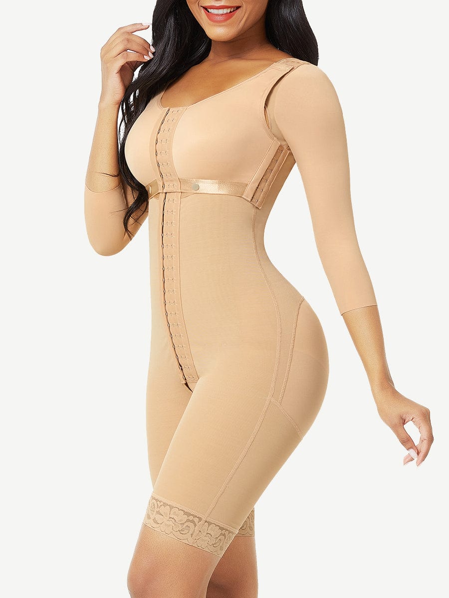 Wholesale Lace Trim Hourglass Post-surgical Body Shaper With Sleeves Good Elastic